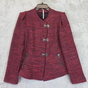 Cop Copine Jacket Womens Size 40 Red Wool Blend Rosaura Toggle Zip Pockets